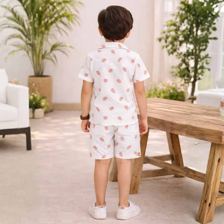 Strawberry Print Cotton Co Ord Set for Boys