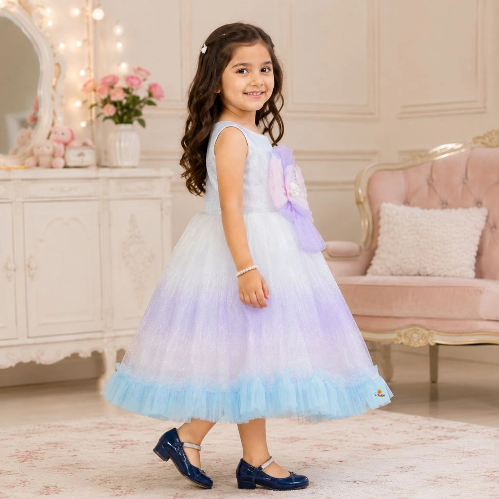 Purple Designer Exclusive Partywear Frock for Girls