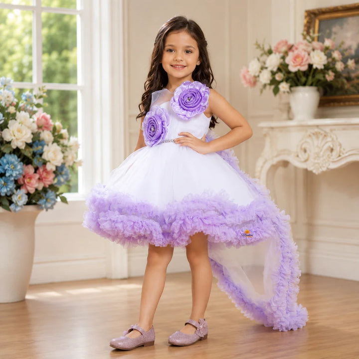 Purple & Pink Floral High-Low Party Girls Frock
