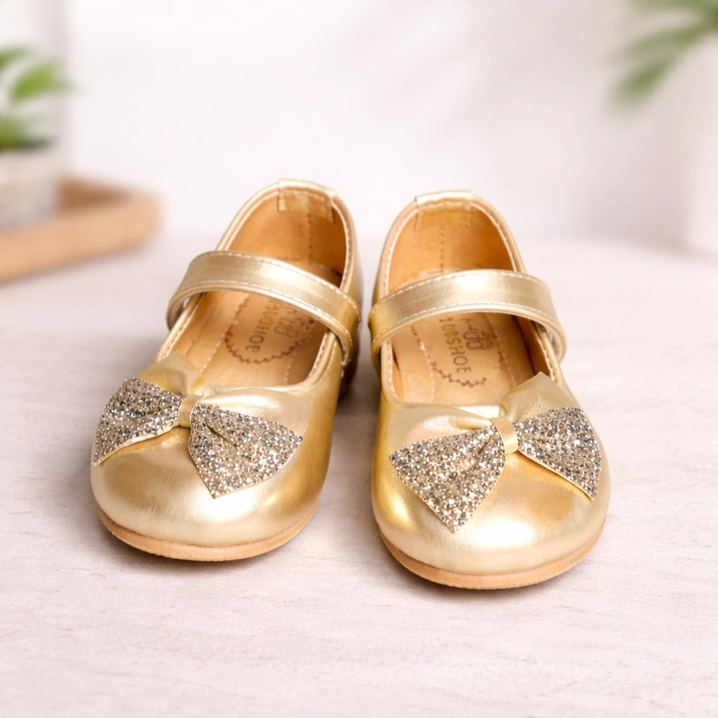 Pink & Golden Partywear Bellies Shoes for Girls