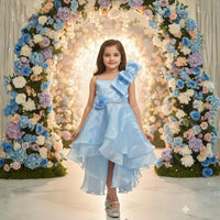 Girls Sky Blue Layered Party Dress
