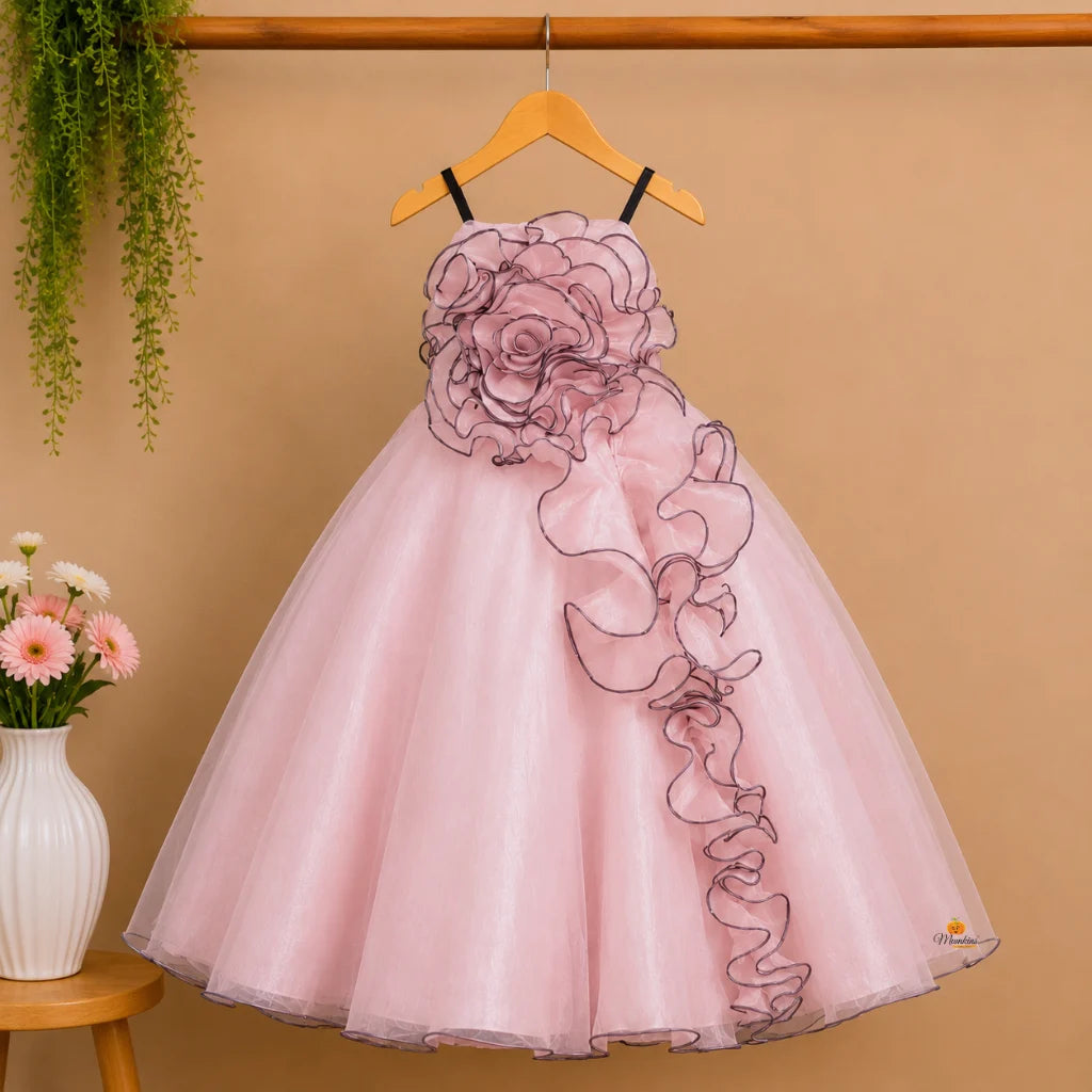 Peach & White Party Wear Gown for Girls – Birthday & Wedding Special