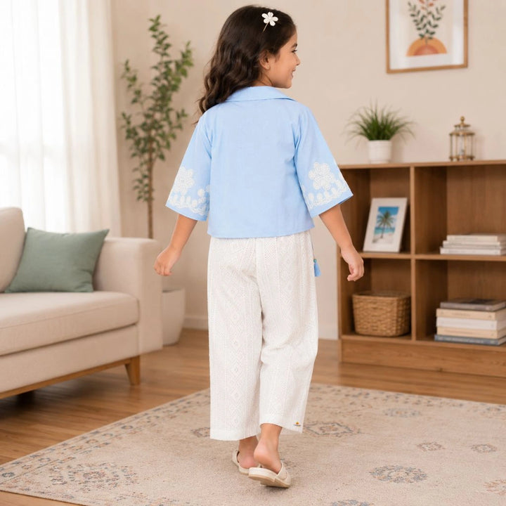 Girls Floral Embroidered Jacket with Palazzo