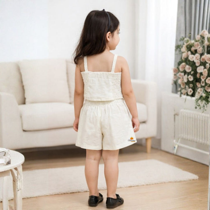 Girls Western Wear White Top & Shorts Co-Ord Set