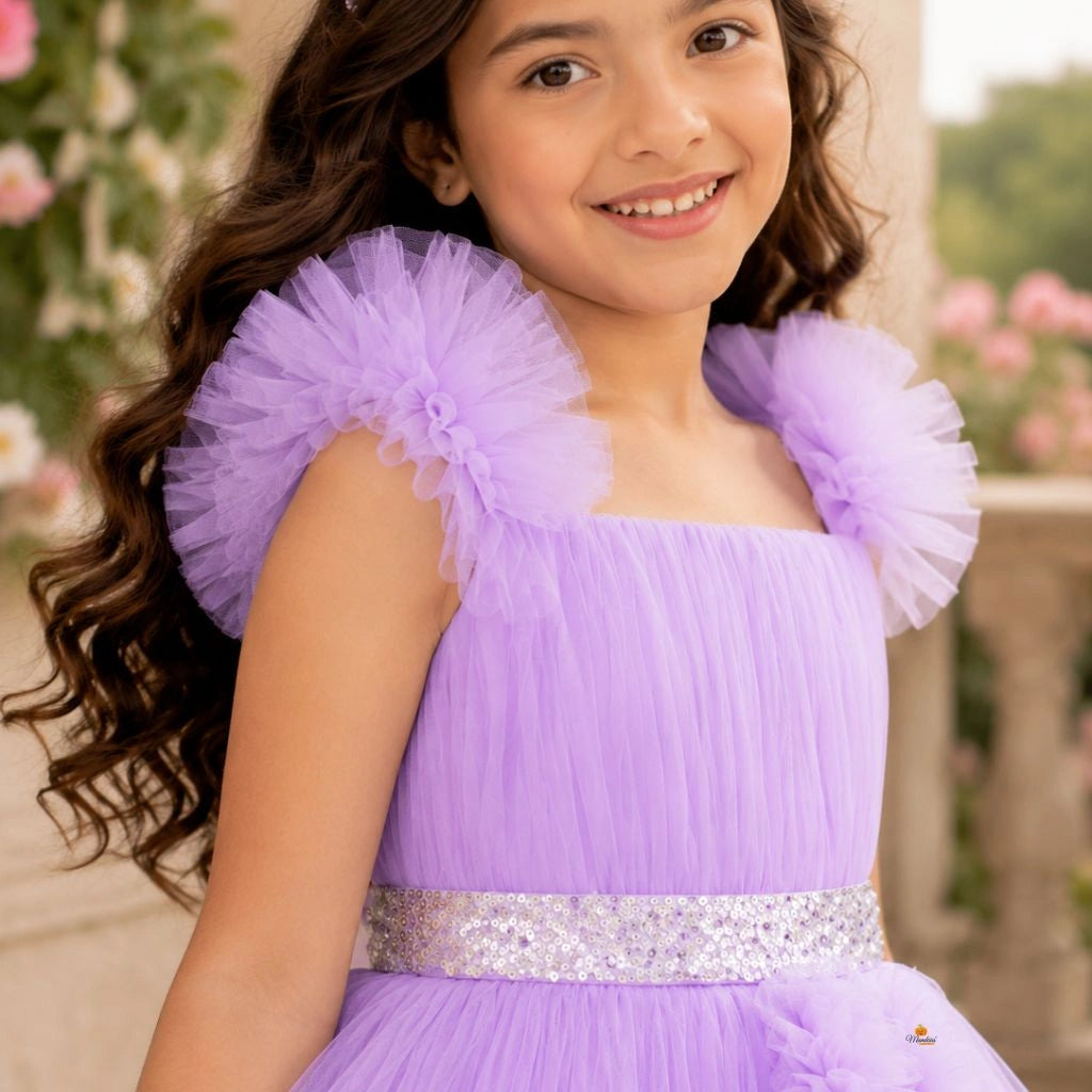 Purple Frilled Gown for Girls