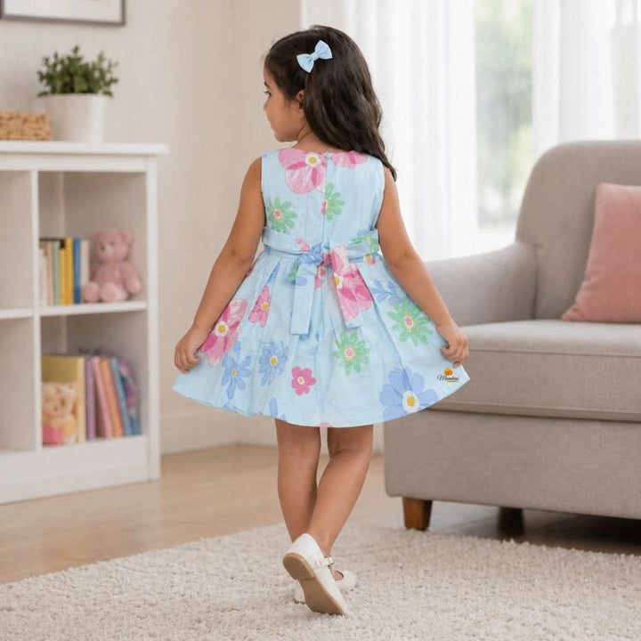 Girls Flower Print Dress with Bow Detail