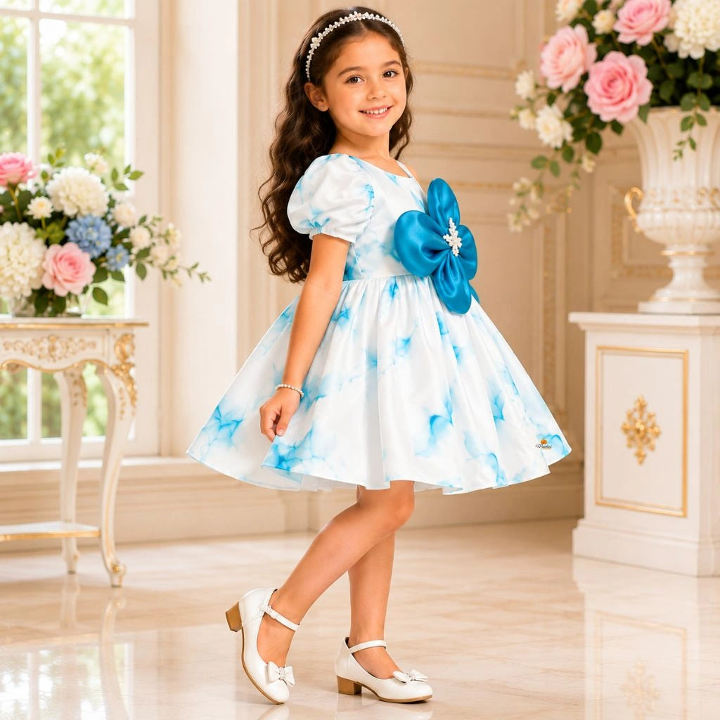 Puffy Sleeve Floral Girls Frock
