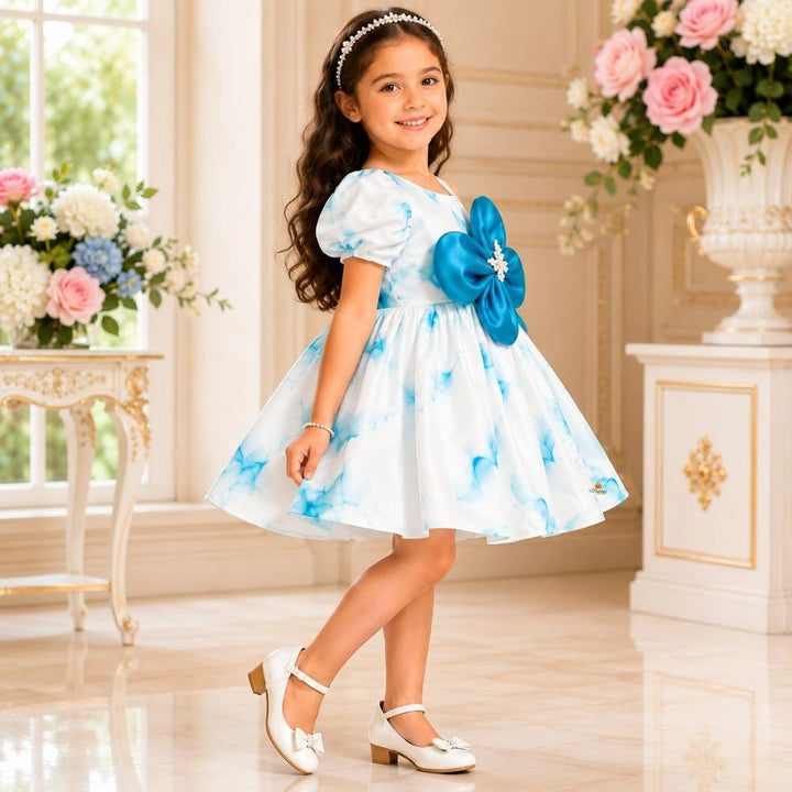 Puffy Sleeve Floral Girls Frock