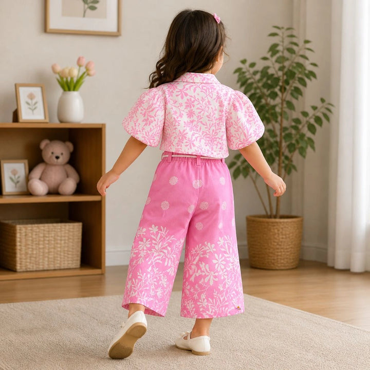 Stylish Floral Co Ord Set for Girls Top and Wide Leg Pants Outfit