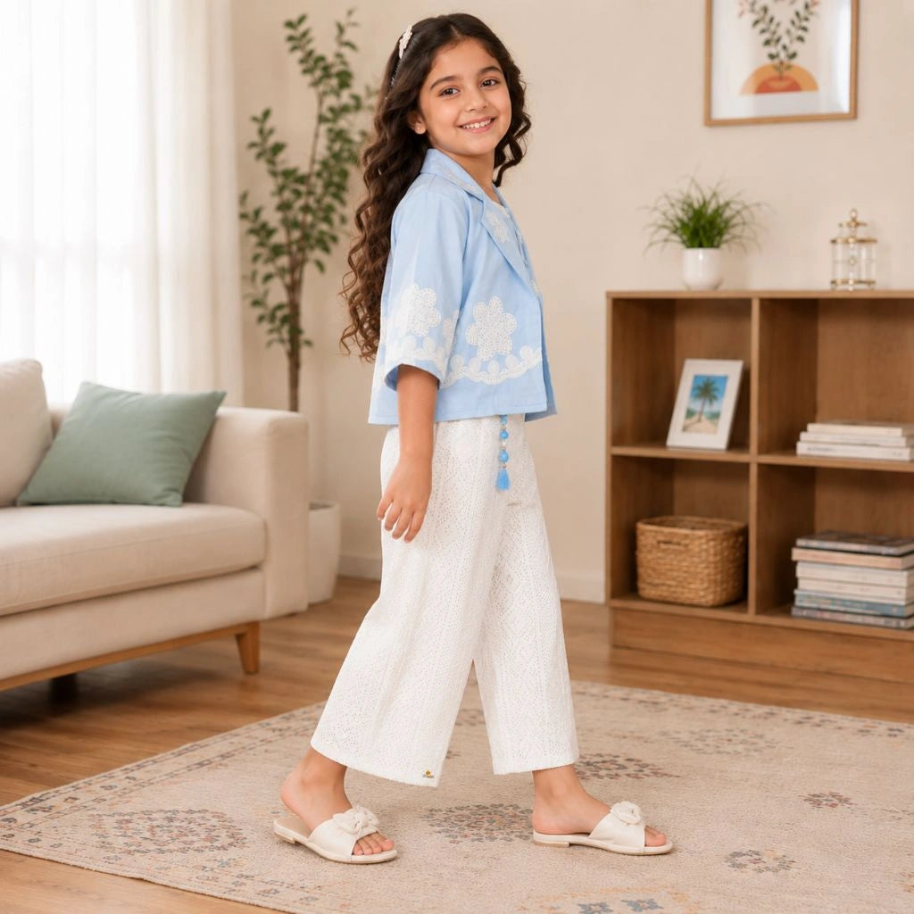 Girls Floral Embroidered Jacket with Palazzo