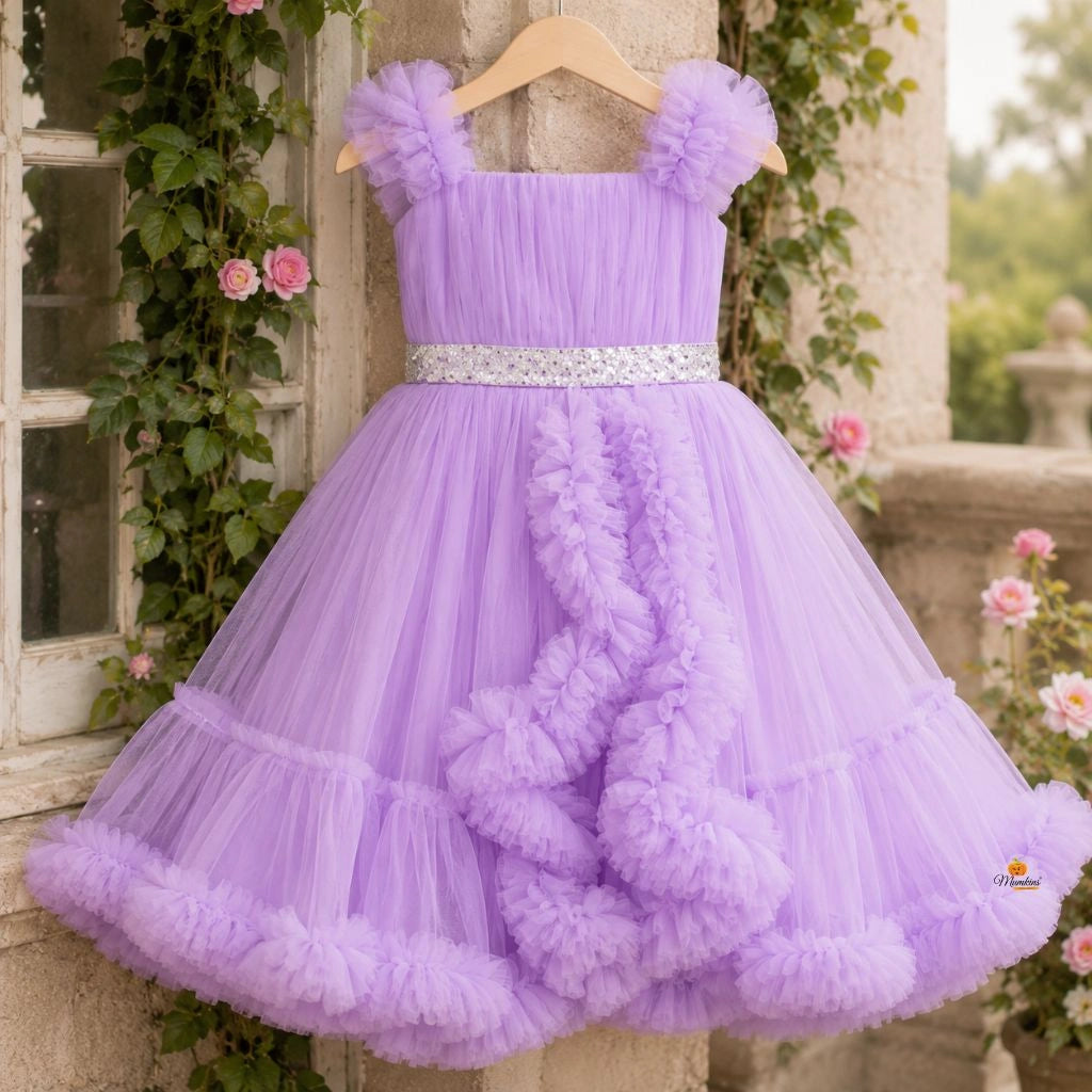 Purple Frilled Gown for Girls