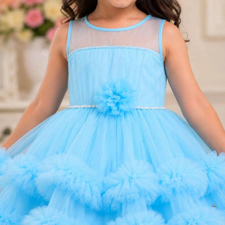 Firozi Tail Pattern Partywear Frock for Girls