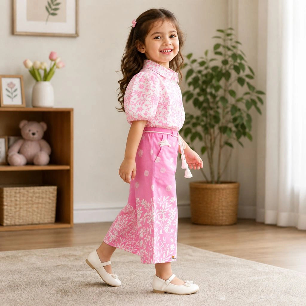 Stylish Floral Co Ord Set for Girls Top and Wide Leg Pants Outfit