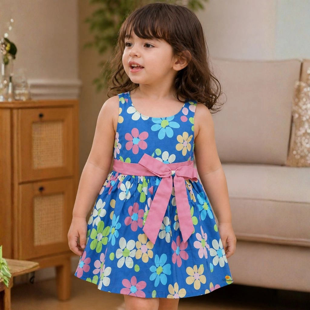 Floral Print Fit & Flare Dress for Girls with Bow