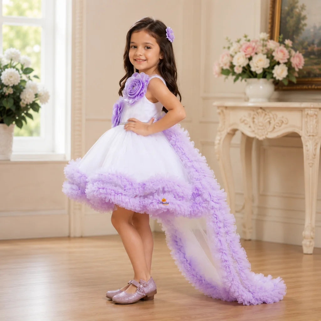 Purple & Pink Floral High-Low Party Girls Frock