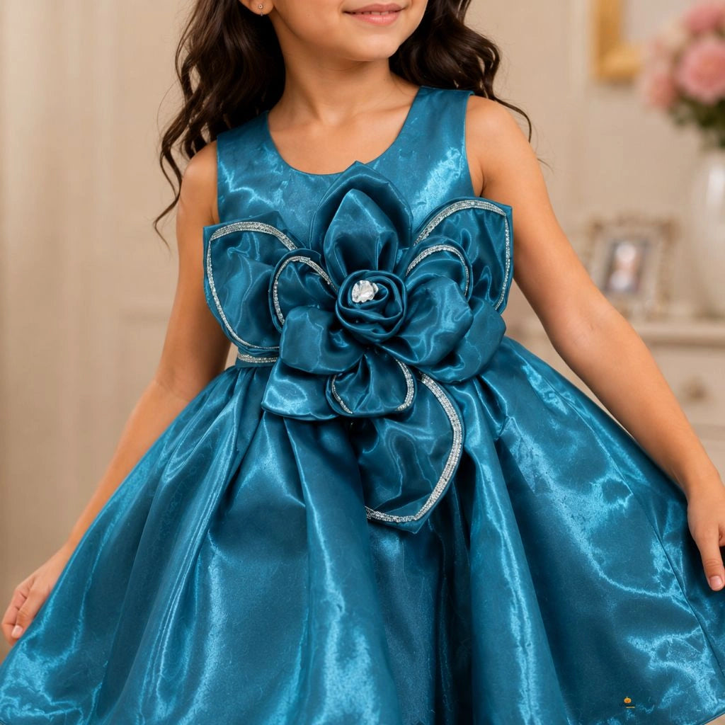 Girls Fashion Partywear Frock with Flower Detail