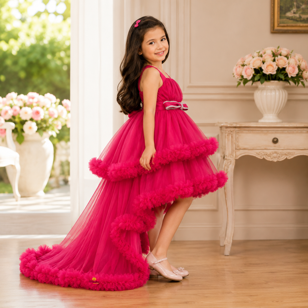 . Premium Rani Party Frock with Tail Design for Girls