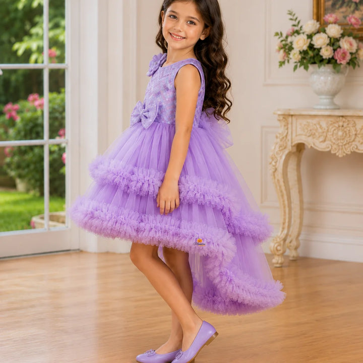 Purple & White Layered High-Low Girls Frock