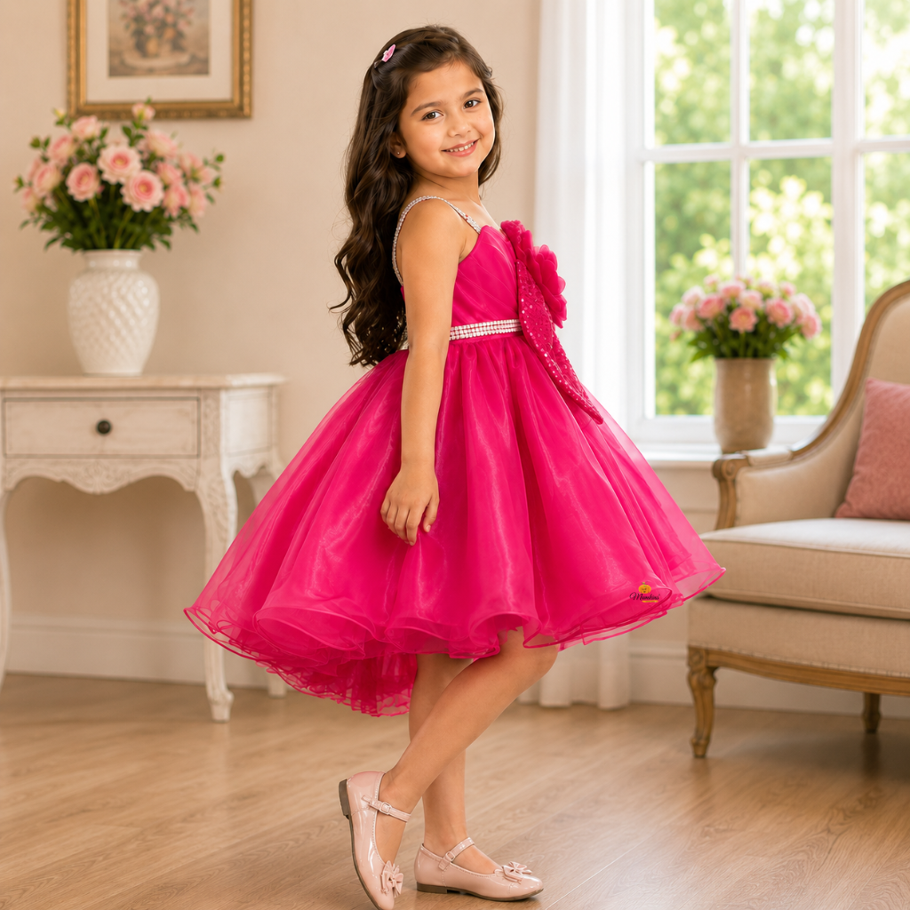 Partywear Frock for Girls with Silver Sequin Bow