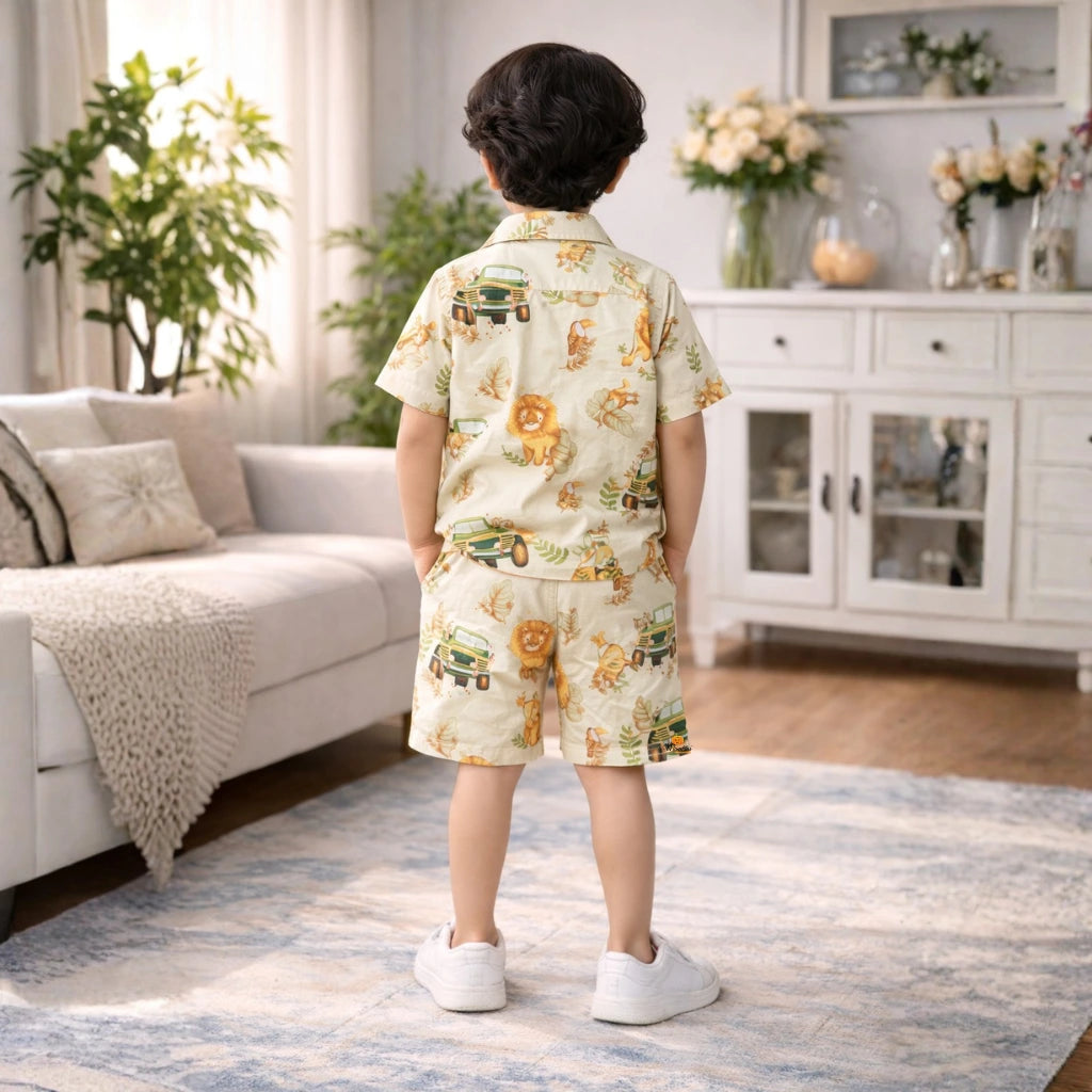 Kids Lion Print Half Sleeve Shirt with Shorts Co-ord Set