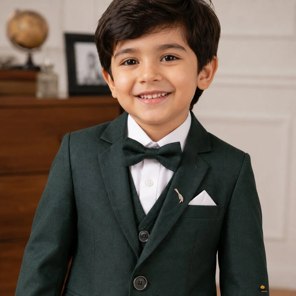 Dark Green Boys Suit with Bow Tie