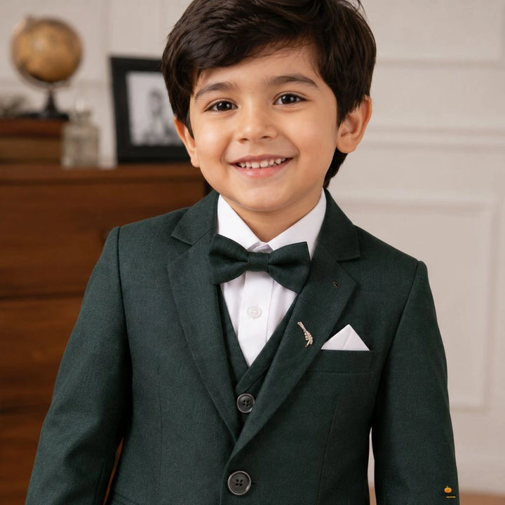 Dark Green Boys Suit with Bow Tie