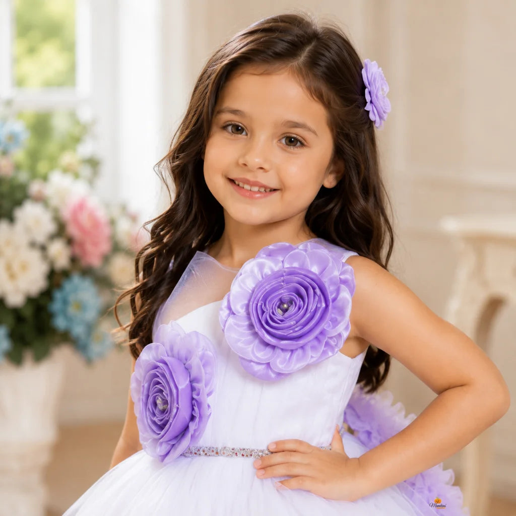 Purple & Pink Floral High-Low Party Girls Frock