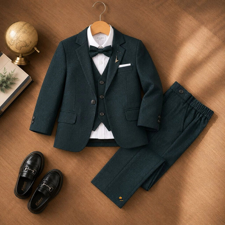 Dark Green Boys Suit with Bow Tie