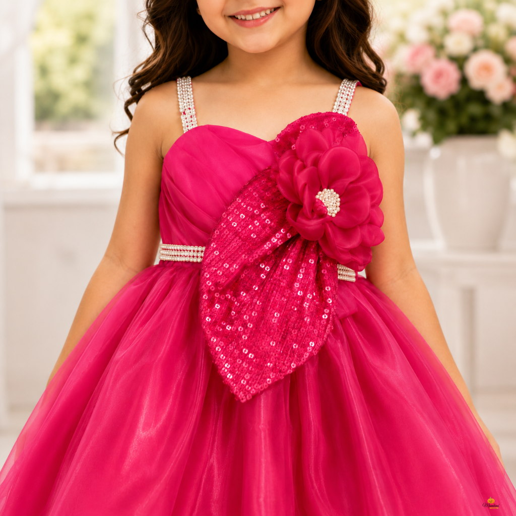 Partywear Frock for Girls with Silver Sequin Bow