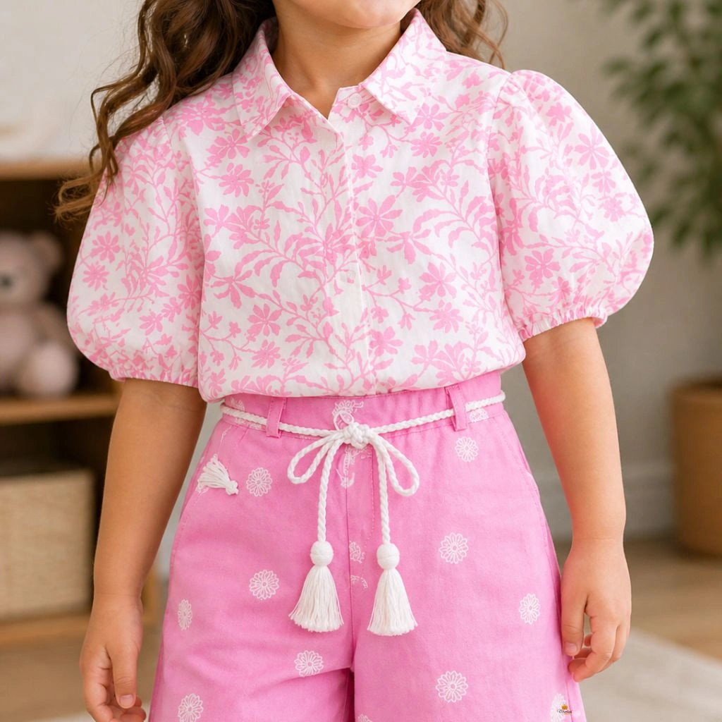 Stylish Floral Co Ord Set for Girls Top and Wide Leg Pants Outfit