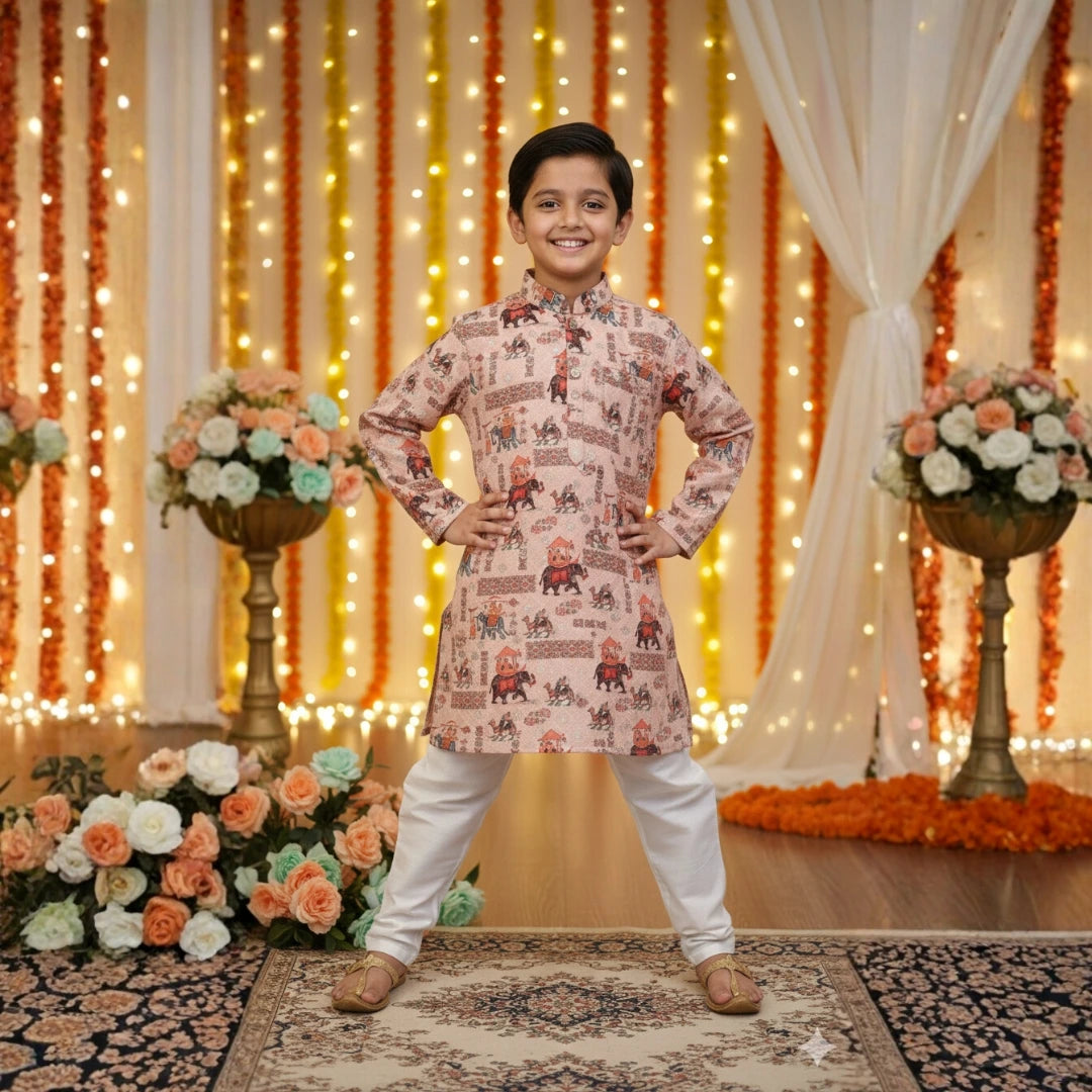 Purple Printed Boys Kurta Pajama Set