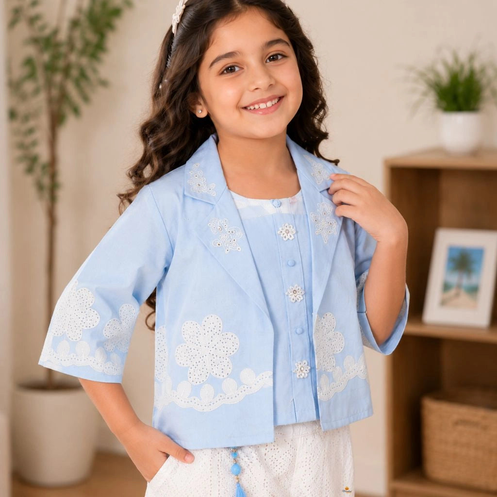 Girls Floral Embroidered Jacket with Palazzo