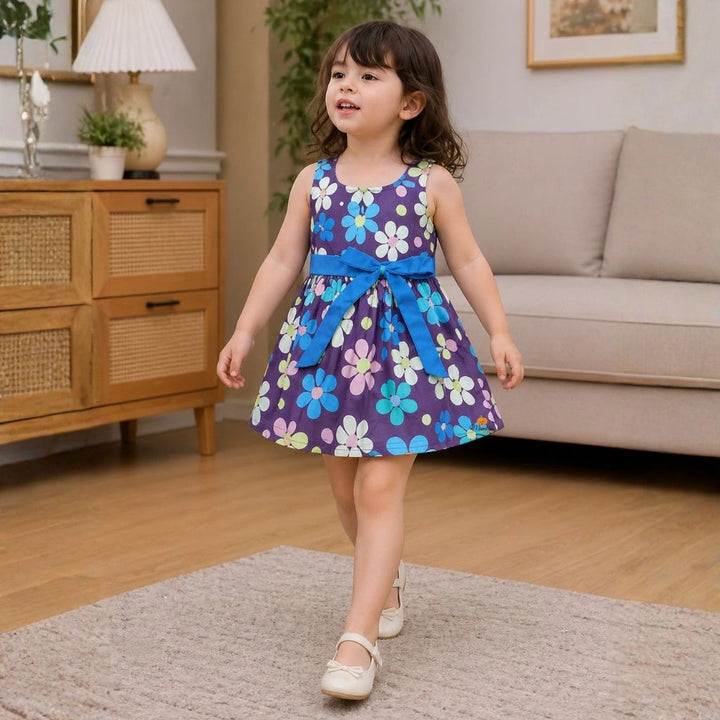 Floral Print Fit & Flare Dress for Girls with Bow