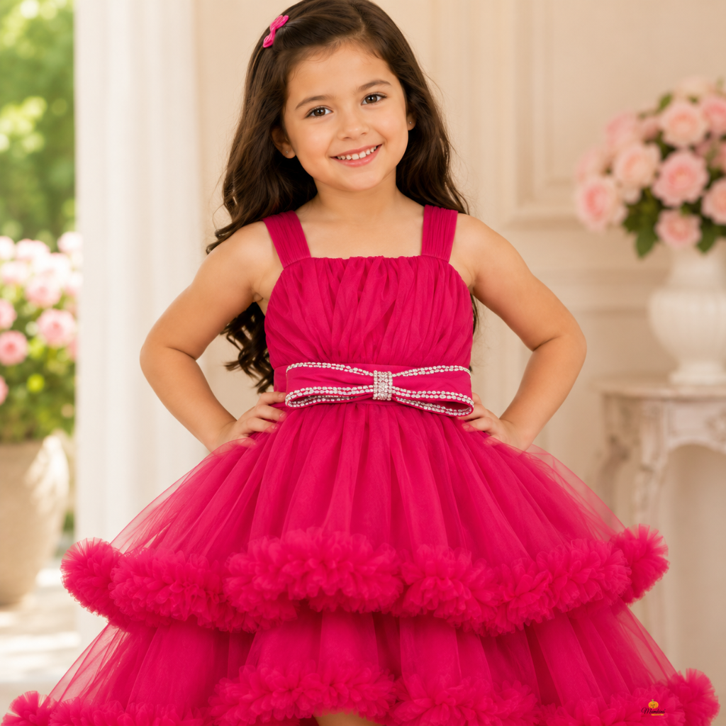. Premium Rani Party Frock with Tail Design for Girls