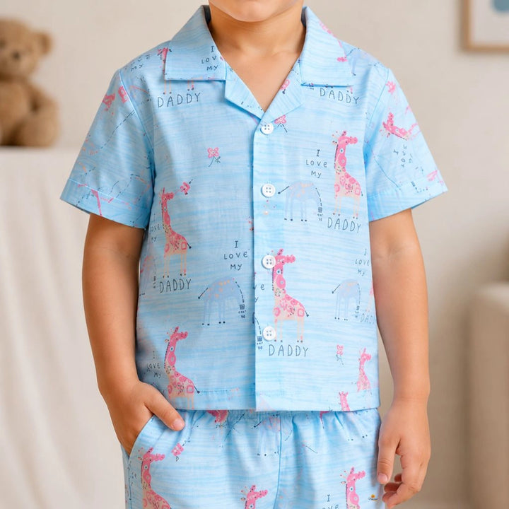 Boys Giraffe Printed Shirt and Shorts Co-ord Set