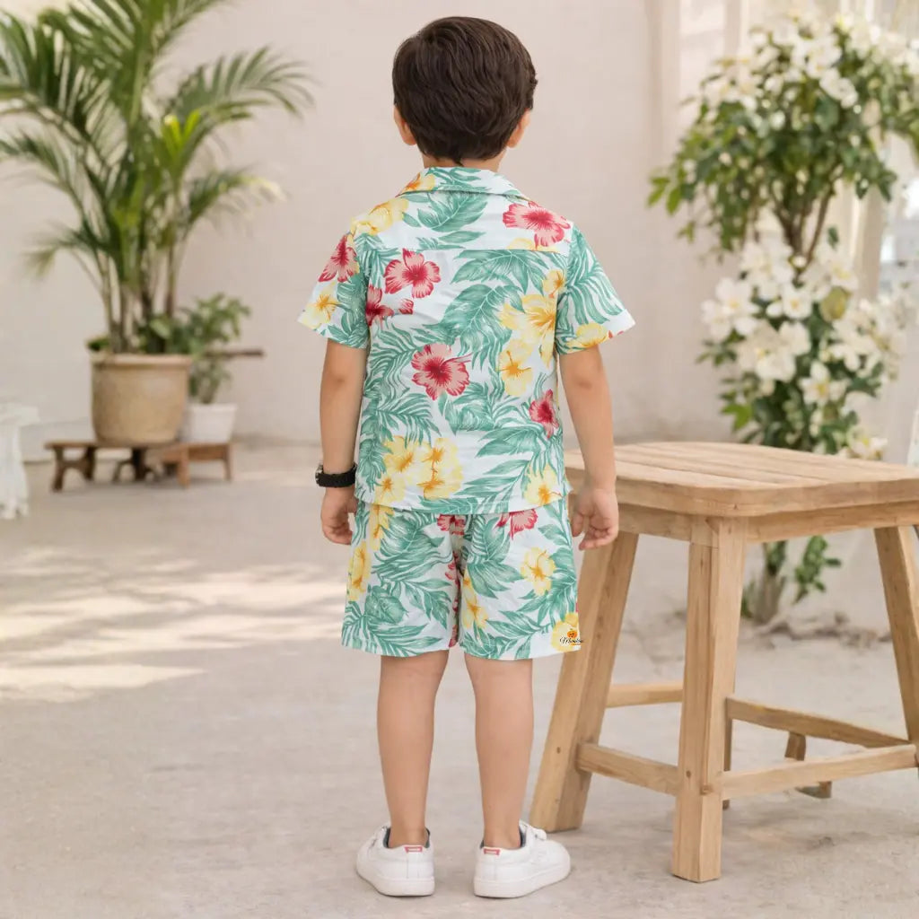 Boys Summer Co Ord Set Floral Print Half Sleeve Shirt and Shorts