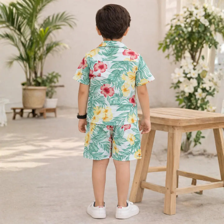 Boys Summer Co Ord Set Floral Print Half Sleeve Shirt and Shorts