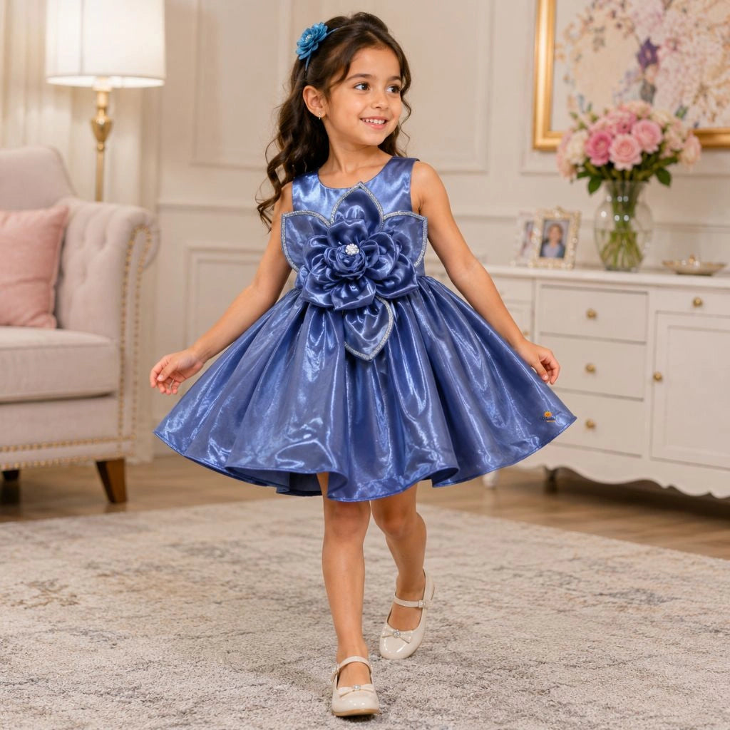 Girls Fashion Partywear Frock with Flower Detail