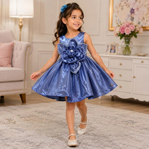 Girls Fashion Partywear Frock with Flower Detail