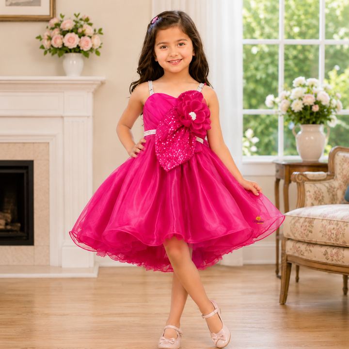 Partywear Frock for Girls with Silver Sequin Bow