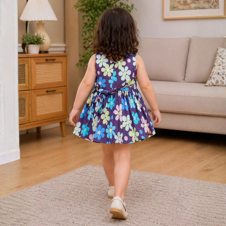 Floral Print Fit & Flare Dress for Girls with Bow