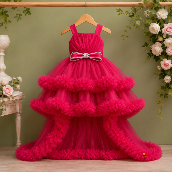 . Premium Rani Party Frock with Tail Design for Girls