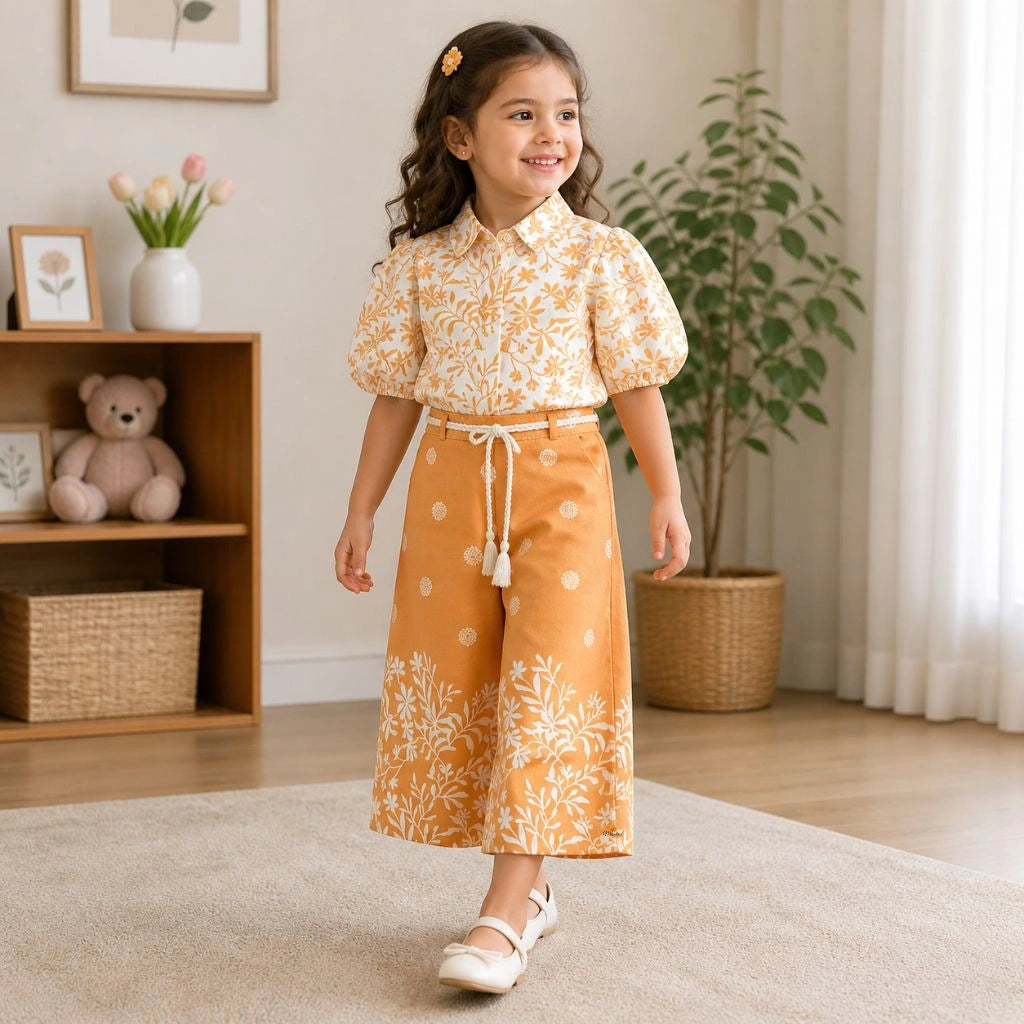 Stylish Floral Co Ord Set for Girls Top and Wide Leg Pants Outfit