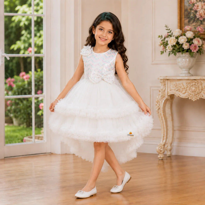 Purple & White Layered High-Low Girls Frock