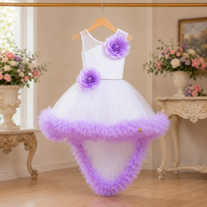 Purple & Pink Floral High-Low Party Girls Frock