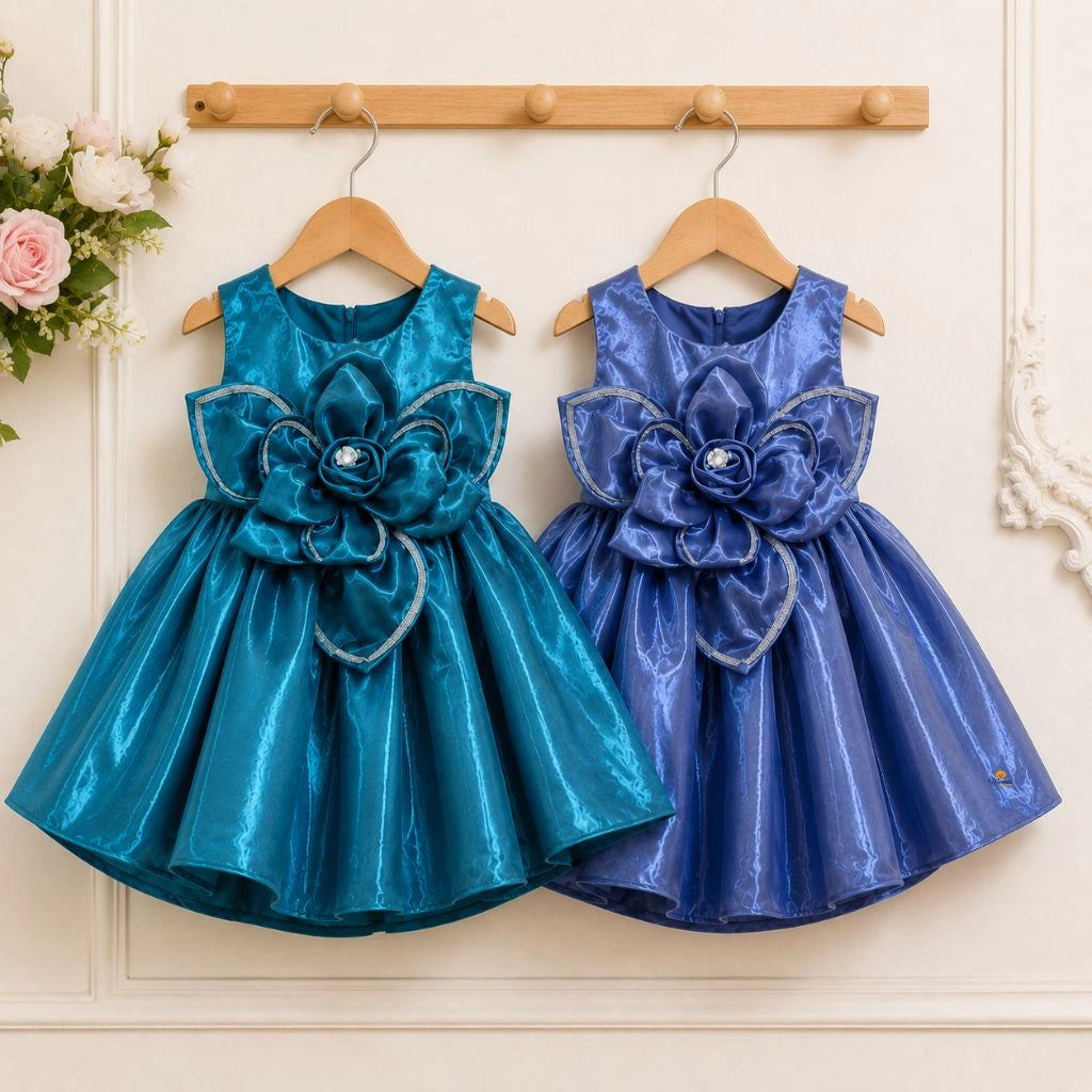 Girls Fashion Partywear Frock with Flower Detail