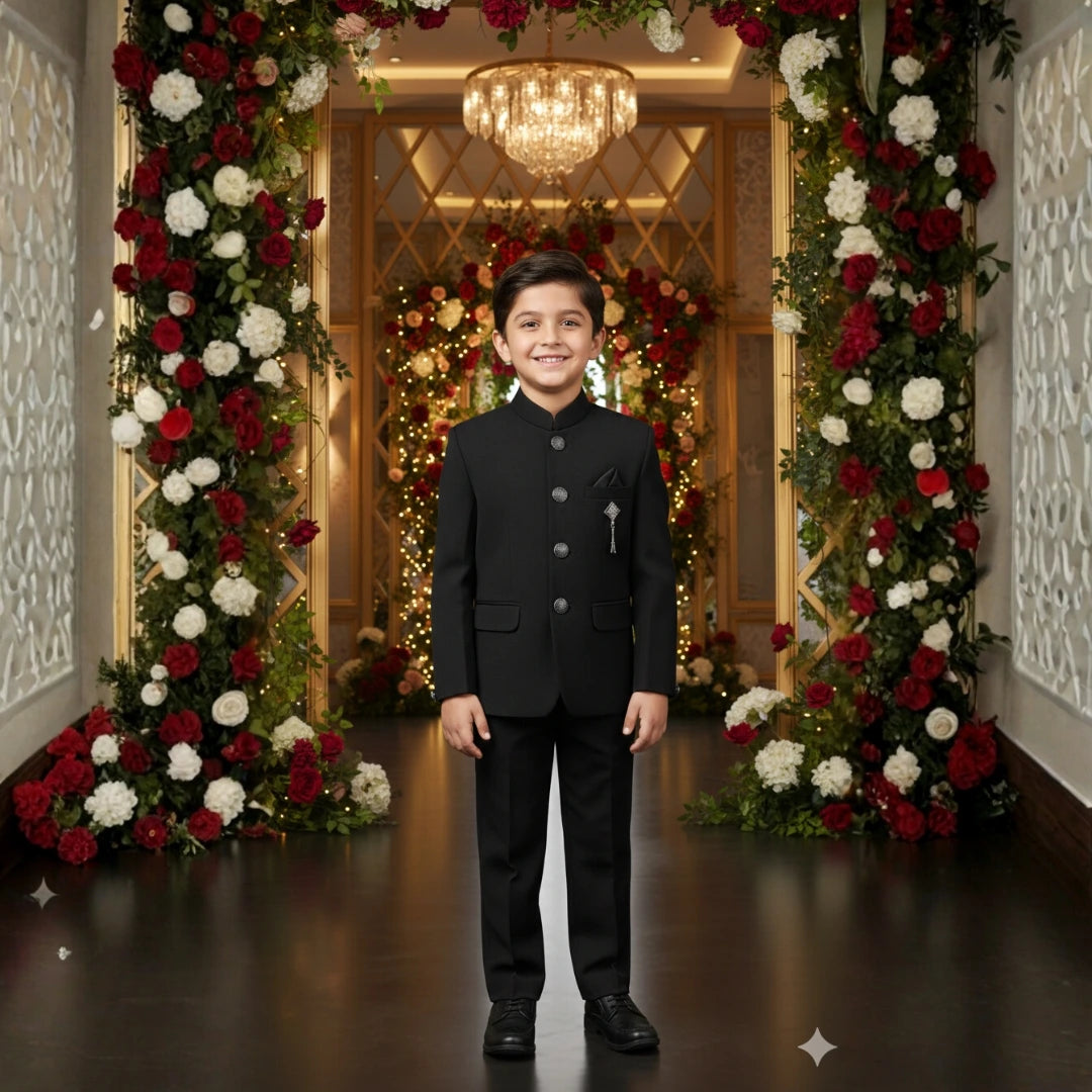 Kids Black Jodhpuri Suit for Weddings & Functions