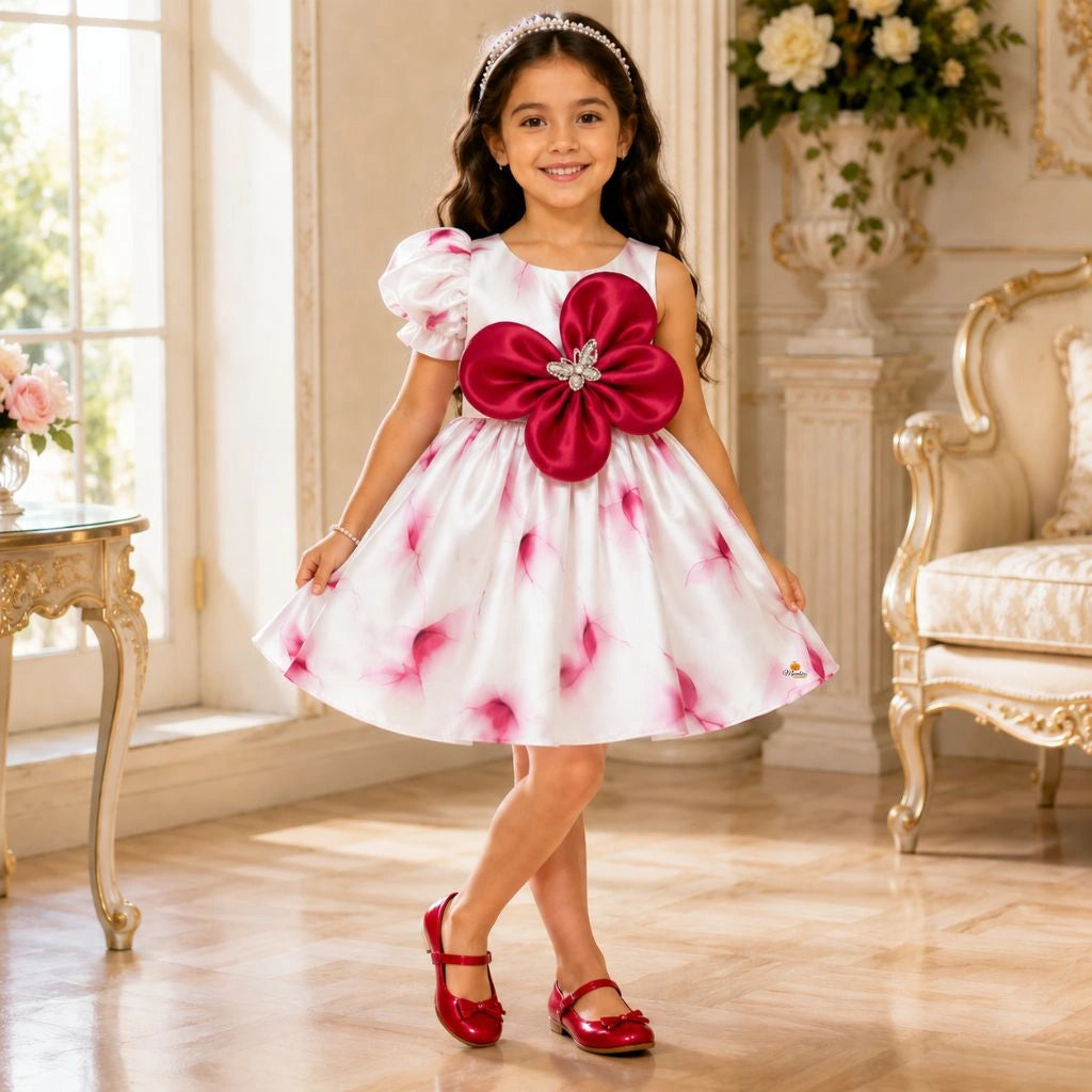 Puffy Sleeve Floral Girls Frock