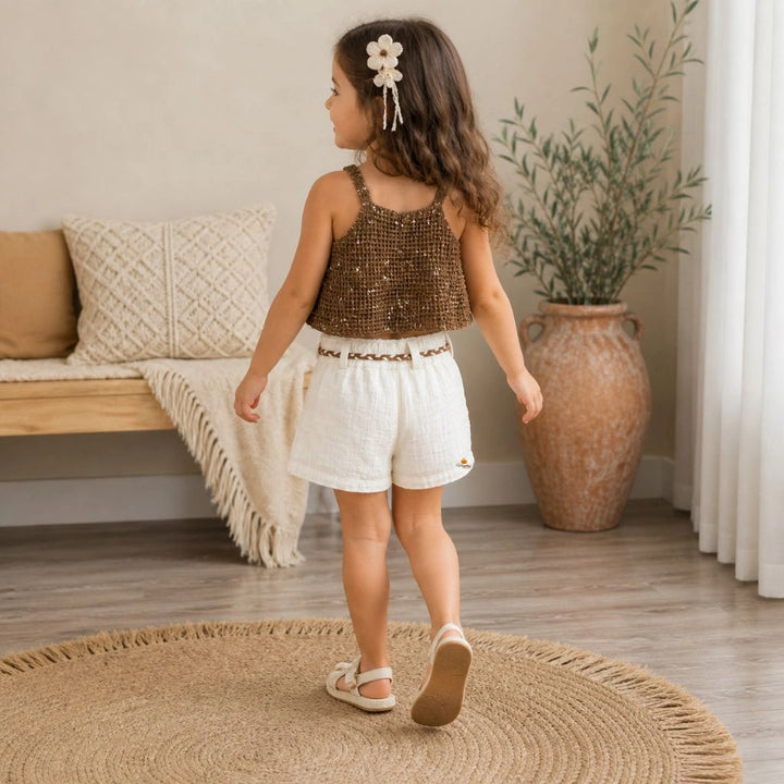 Girls Crochet Co Ord Set Top and Shorts Stylish Summer Outfit