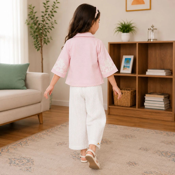 Girls Floral Embroidered Jacket with Palazzo